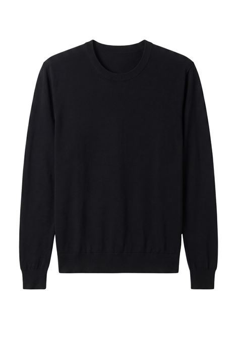 Paolo Pecora Crew Neck Sweater in Silk and Cotton Blend - Black PAOLO PECORA |  | A002 F2009000